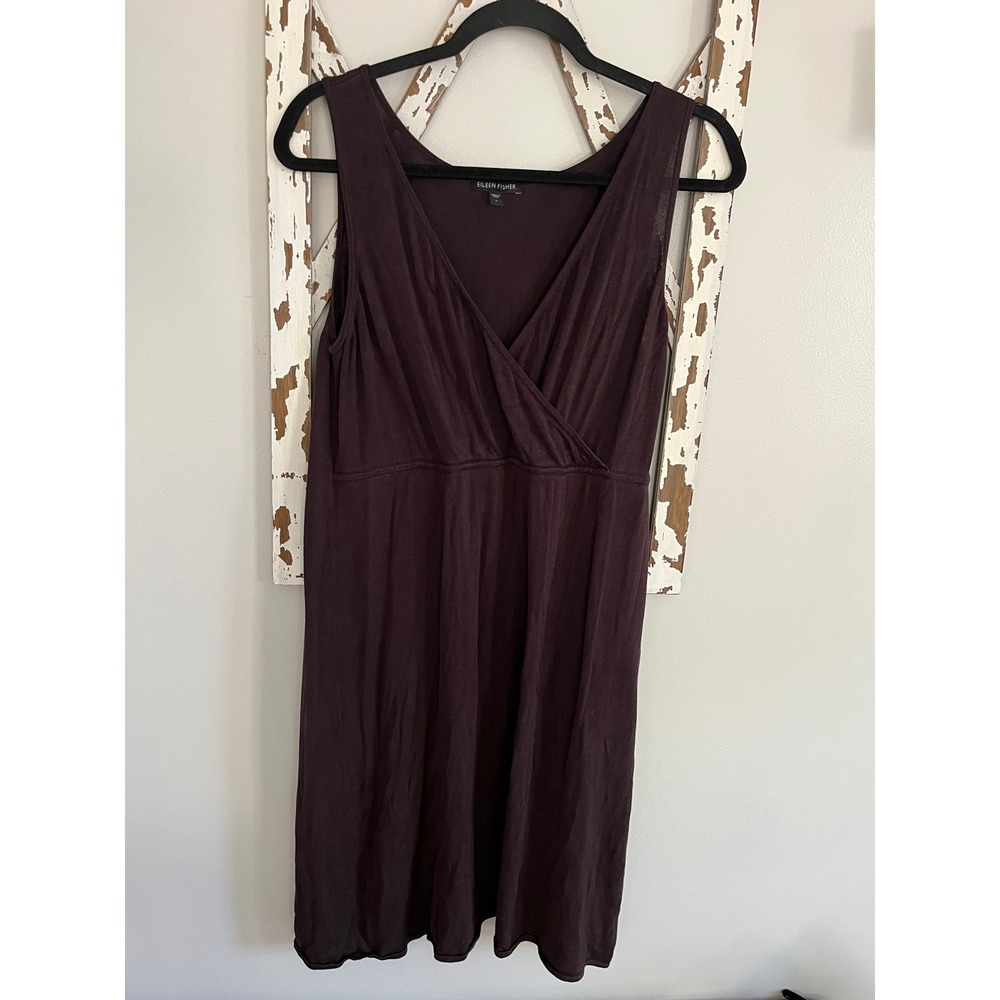 Eileen Fisher Dress Silk Viscose Knit Faux Wrap Sleeveless Brown Size Large
